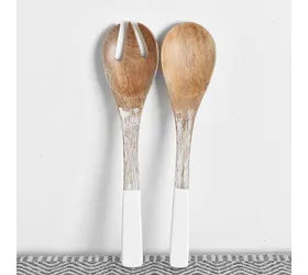 Wood & White Salad Servers S/2