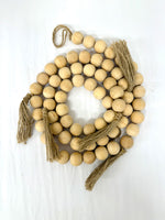 Natural Wood Beads w/ 5 Jute Tassels