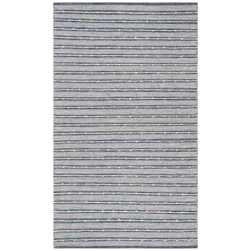 Striped Handwoven Wool & Cotton Navy Rug - 4x6