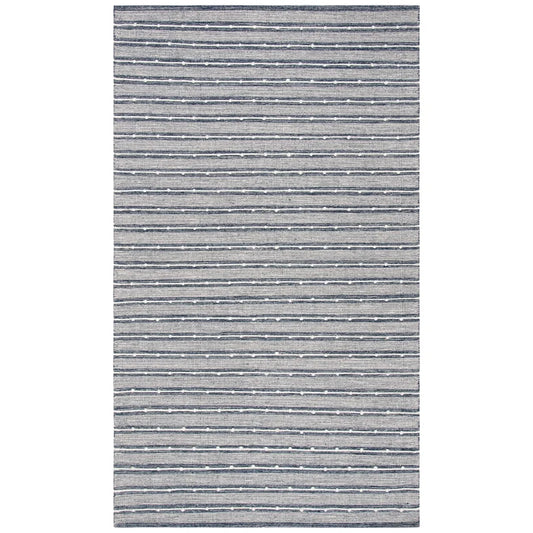 Striped Handwoven Wool & Cotton Navy Rug - 4x6