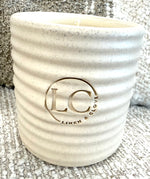 Linen & Clove Stamped - Rowe Pottery Ridges White Candle in Crock