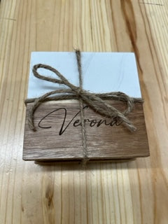 Marble and Acacia Natural Wood Engraved Coaster