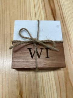 Marble and Acacia Natural Wood Engraved Coaster
