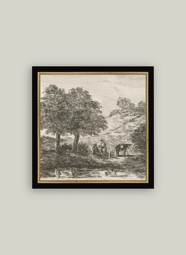 8x8 Landscape with Family Under Tree Framed Art