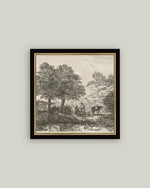 8x8 Landscape with Family Under Tree Framed Art