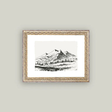 10x8 Pencil Sketch Mountains Art in Frame