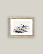 10x8 Pencil Sketch Mountains Art in Frame