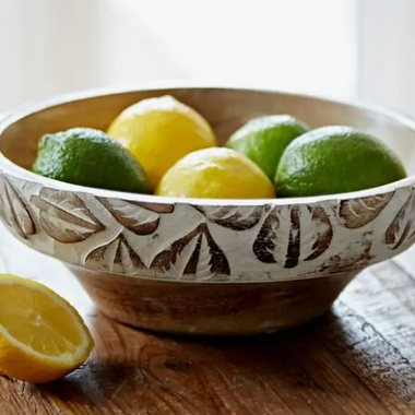 Handmade Antique White Wooden Fruit Bowl