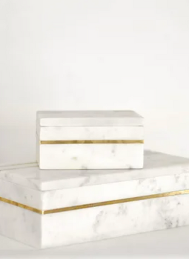 White Marble Box with Brass Inlay