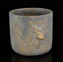 Graywash Cement Pot with Deer