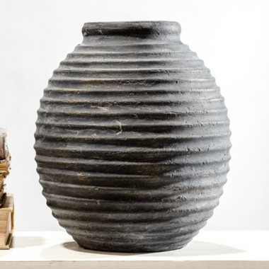 Black Ribbed Terracotta Vase
