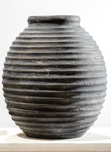 10.25" Black Ribbed Terracotta Vase