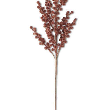 28" Brown Flocked Berry Stem