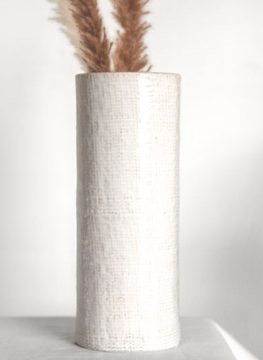 13" White Checkered Vase