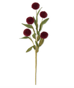 13" Burgundy Pompom Picks w/Green Eva Leaves
