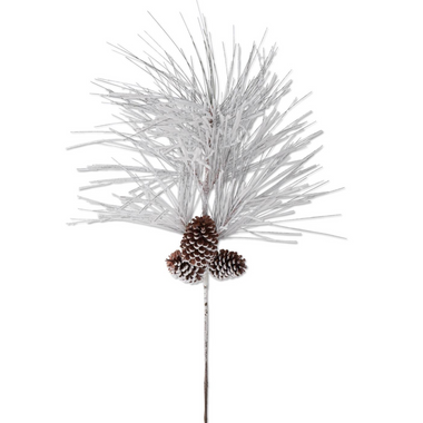 36" Flocked Twig Stem with Pinecones