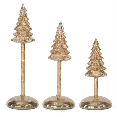 Gold Mercury Glass LED Tree Finial with Timer