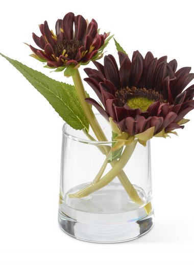 6.5" Burgundy Real Touch Sunflower in Glass Vase