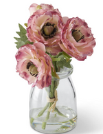 Pink Ranunculus in Glass Vase 6.75 Inch