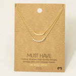 Layered Rhinestone Curved Bar Necklace - Gold
