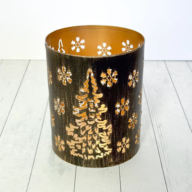 Distressed Black Tree & Snowflake Lantern
