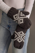 Dk. Gray & White Patterned Mittens