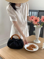Mini Wood Handle Purse Crossbody Bag (Curve Bottom): Black