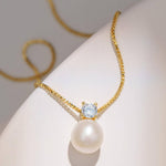 Elegant Pearl Necklace with Rhinestone Charm - Silver