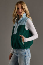 Light Blue & Green Colorblock Sherpa Vest