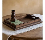 Dark Wood Scalloped Tray w/ Handles