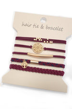 Boho Knot Bracelet and Hair Ties - Burgundy