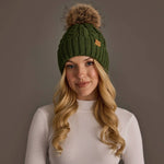 Dk. Green Cable Knit Pom Hat