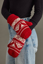 Red & Cream Patterned Mittens