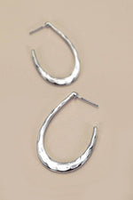 Hammered U-Shaped Hoop Drop Earrings:  Silver