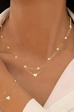 Pearl and Heart Layered Necklace - Gold