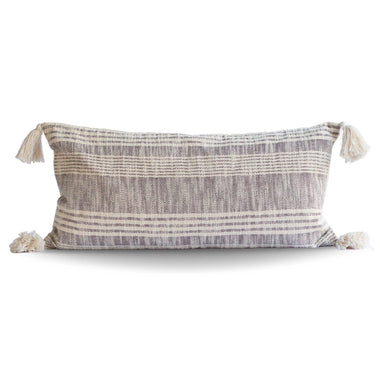 14x28 Striped Charcoal & Cream Cotton Pillow Cover