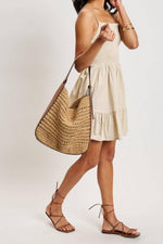 2 in 1 Savannah Straw Hobo Tote Bag With Pouch - Tan