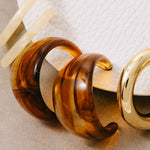 Metallic And Marble Resin Hoop Earrings Set - Gold