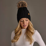 Black Cable Knit Pom Hat