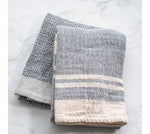 Blue Double Stripe Waffle Towels S/2