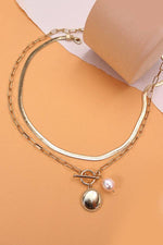 Double Row Circle Pearl Pendant Necklace - Gold