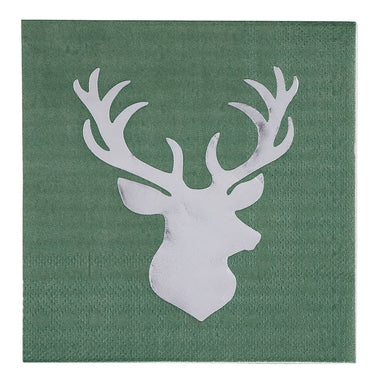 Paper Cocktail Napkins - Silver Foil Deer