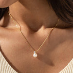 Elegant Pearl Necklace with Rhinestone Charm - Silver