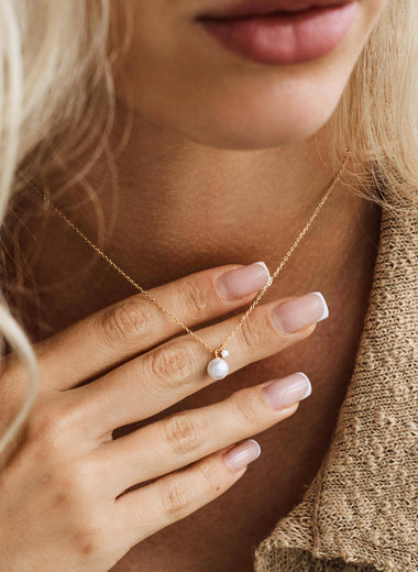 Sterling Silver Pearl & Zirconia Pendant Necklace - Gold