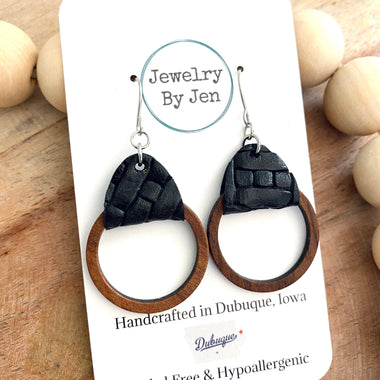 Wood Hoop Earrings: Black Weave
