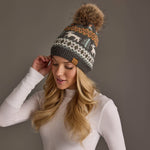 Gray Deer Winter Pattern Pom Hat