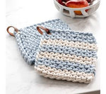 Solid & Striped Crochet Potholder with Leather Loop