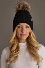 Black Cable Knit Pom Hat