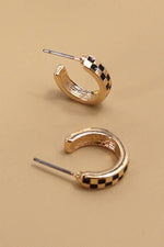 Mini Checker Hoop Huggie Earrings:  Gold/Black