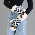 Beige, Navy & Lt. Pink Patterned Mittens